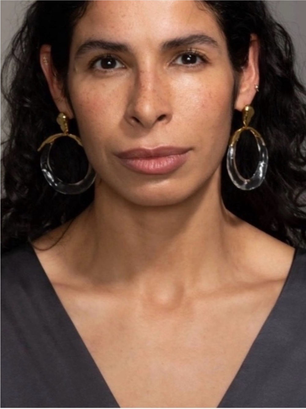 ALEXIS BITTAR • Liquid Lucite Molten Gold Drop Hoop Earrings